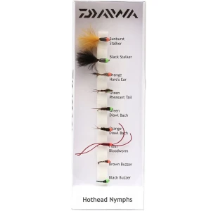 Muste DAIWA Fly Pack Selection Hothead Nymphs Fishing Flies 9 Different Types Boxed, 9buc/pac
