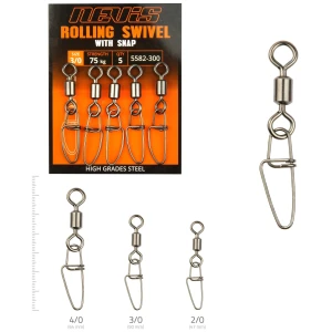 Agrafa Nevis Cross Lock Extra Strong cu Vartej Rolling Nr.2/0, 47mm, 60kg, 5buc/pac