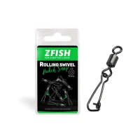 Agrafa Vartej ZFISH Rolling Swivel Hooked Snap, Nr 12, 18Kg, 10 Buc/Plic