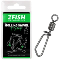 Agrafa Cu Vartej Zfish Rolling Swivel With T Snap, 14kg, Nr.14, 10buc/plic