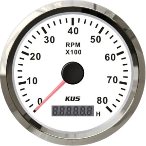 Tahometru KUS cu Contor Ore pentru Motoare Inboard, Alb, 8000rpm