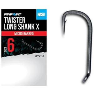 Carlige NASH Twister Long Shank X Size 6, 10buc/pac