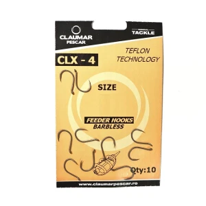 Carlige Feeder Claumar CLX-4 Barbless (Fara Barbeta) Teflon Technology 10Buc/Plic Nr 8 Carlige Feeder Claumar CLX-4 Barbless (Fara Barbeta) Teflon Technology 10Buc/Plic Nr 8