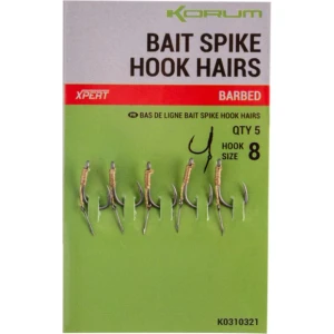 Carlige KORUM Bait Spike Hook Hairs Barbed, Nr. 10, 5buc/pac