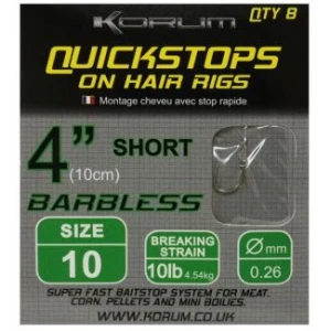 Carlige KORUM Quickstops On Hair Rigs Barbless, Nr.16, 8buc/pac Carlige KORUM Quickstops On Hair Rigs Barbless, Nr.16, 8buc/pac