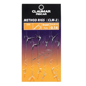 Carlige Legate Feeder cu Spin CLAUMAR Method Rigs, Carlig CLM-2, Nr.8, 7cm, Fir Textil, 0.14mm, 6buc/pac