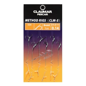 Carlige Legate Feeder cu Spin CLAUMAR Method Rigs, Carlig CLM-5, Nr.14, 7cm, Fir Textil, 0.14mm, 6buc/pac