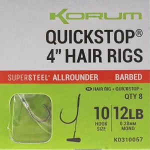 Carlige Legate KORUM Big Fish Hair Rigs with Quickstop 10cm, Nr.12 Barbed, 8buc/pac