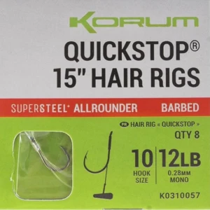 Carlige Legate KORUM Big Fish Hair Rigs with Quickstop 38cm, Nr.8 Barbed, 8buc/pac