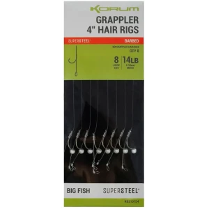 Carlige Legate KORUM Grappler Hair Rigs Barbef, 10cm, Nr.12, 8buc/pac