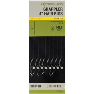 Carlige Legate KORUM Grappler Hair Rigs Barbless, 10cm, Nr.10, 8buc/pac