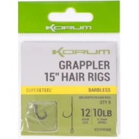 Carlige Legate Korum Grappler Hair Rigs Barbless, Nr.10, 38cm, 5buc/pac Carlige Legate Korum Grappler Hair Rigs Barbless, Nr.10, 38cm, 5buc/pac