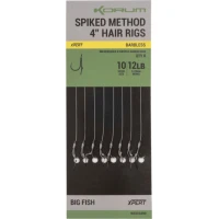 Carlige Legate Korum Spiked Method Hair Rigs Barbless, 10lbs, Nr.12, 10cm, 8buc/pac