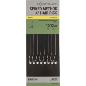 Carlige Legate KORUM Spiked Method Hair Rigs Barbless, 10lbs, Nr.12, 10cm, 8buc/pac
