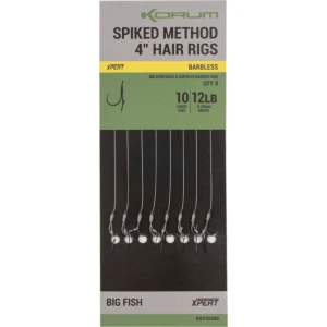 Carlige Legate KORUM Spiked Method Hair Rigs Barbless, 8lbs, Nr.14, 10cm, 8buc/pac
