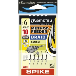 Carlige Legate Kamatsu Rig Method Feeder Pe Spin Sensei Fir Textil, 0.14mm, Nr.6, 10cm, 5buc/pac
