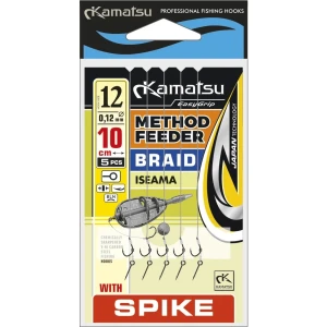 Carlige Legate Method Feeder KONGER pe Spin Kamatsu Iseama Fir Textil, Nr.12, 0.12mm, 10cm, 5buc/pac