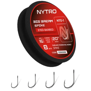 Carlige Legate NYTRO Big Bream Bait Spike NTO-1 Hooks to Nylon 50cm, 0.17mm, 5.2lbs/2.36kg, Nr.12, 8buc/tambur EVA