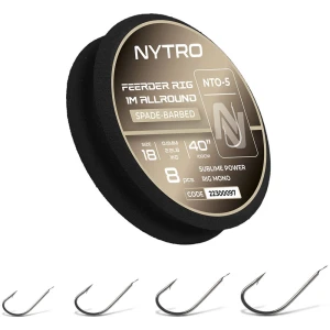 Carlige Legate NYTRO Feeder Rig Allround NTO-5 Hooks to Nylon 100cm, 0.13mm, 3.2lbs/1.45kg, Nr.14, 8buc/tambur EVA