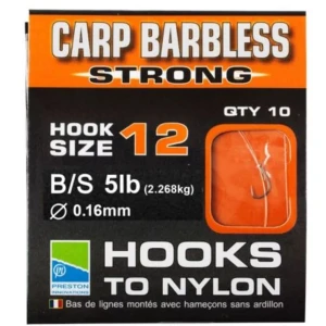 Carlige Legate PRESTON Carp Strong HTN Barbless, 40cm, Nr.12, 0.16mm, 10buc/pac