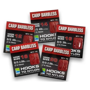 Carlige Legate PRESTON Inovation Carp Hooks Barbless Naylon, 40cm, Nr.12, 0.15mm, 10buc/pac Carlige Legate PRESTON Inovation Carp Hooks Barbless Naylon, 40cm, Nr.12, 0.15mm, 10buc/pac