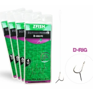 Carlige Legate ZFISH Method Feeder D-RIG, Carlig Nr.4, Spin 6mm, Fir  Fluorocarbon 0.26mm, 5buc/pac