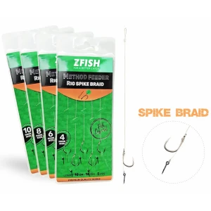 Carlige Legate ZFISH Method Feeder Rig Spike Braid, Carlig Nr.4, Spin 6mm, Fir 15lbs, 5buc/pac