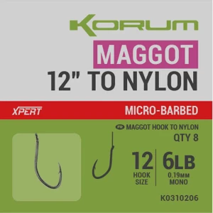 Carlige Legate Korum Xpert Maggot Barbed Hooks to Nylon Nr.14, 30cm, 0.17mm, 5lb, 8buc/pac Carlige Legate Korum Xpert Maggot Barbed Hooks to Nylon Nr.14, 30cm, 0.17mm, 5lb, 8buc/pac
