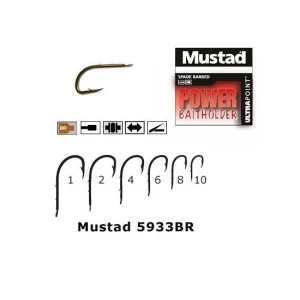 Carlig Mustad Power Baitholder Forjat, 2 Spini, Bronz, 10buc/plic Nr.6
