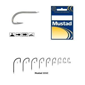 Carlige Mustad Cristal Nichel, Revers 221C, 10buc/plic Nr.6 Carlige Mustad Cristal Nichel, Revers 221C, 10buc/plic Nr.6