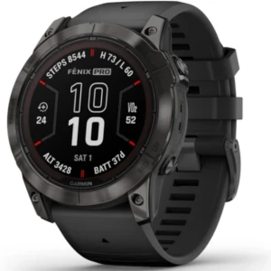 Ceas GARMIN Fenix 7 Pro Sapphire Solar Carbon Grey, Curea Neagra, 51mm