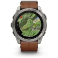 Ceas GARMIN Fenix 8 Amoled Sapphire Titan, Curea din Piele, Black / Chestnut, 51mm, EMEA