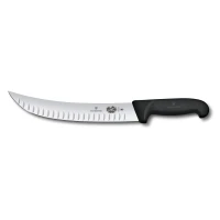 Cutit Macelar Victorinox Brisket Knife, Fibrox, Lama Curbata Gofrata 25cm, Negru