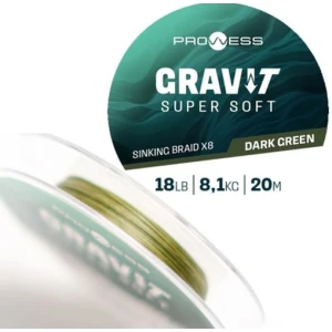 Multifilament PROWESS Gravi-T X8 Super Soft Sinking Braid, Green, 18lbs-8.10kg, 20m