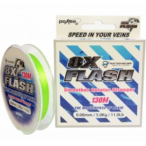 Fir Textil Pokee 8 X Flash Smart PE Braid, Lime Green, 0.16mm, 9.90kg, 130m