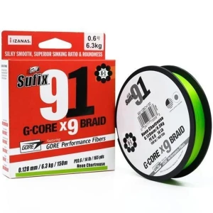 Fir Textil SUFIX 91 G-Core x9 Braid, Neon Chartreuse, 100m, 0.128mm, 6.3kg/14lbs