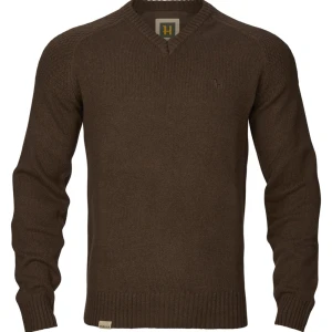 Pulover HARKILA Vincent Merino V-Neck Pullover, Demitasse Brown, Marimea L