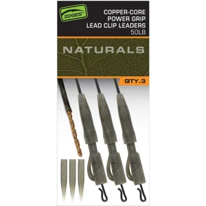Montura Fox Edges Naturals Copper Core Power Grip Lead Clip Leaders, 75cm, 3buc/pac Montura Fox Edges Naturals Copper Core Power Grip Lead Clip Leaders, 75cm, 3buc/pac
