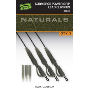 Montura Fox Edges Naturals Submerge Power Grip Lead Clip Leaders 40lb, 3buc/pac