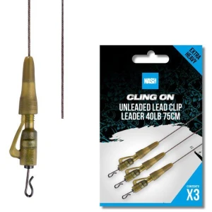 Montura Nash Ready Tied Unleaded Lead Clip Leader, 40lbs, 75cm, 3buc/plic