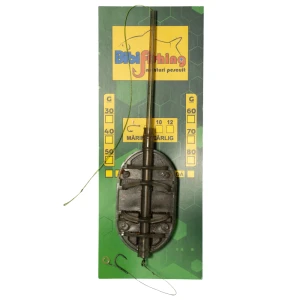 Montura Method Feeder BIBI FISHING cu Tija Long Cast cu Banda, XL, 70g, Carlig Nr. 8, 1buc/plic