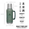 Termos Stanley Artisan Thermal Bottle, Hammertone Green, 1.4L