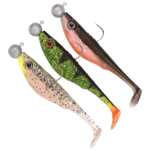 Kit Shaduri SPRO Pre Rigged Soft Lure Kit Iris The Shad To Go, Salt Pepper UV Perch Olive, 7g, 10cm, 3buc/pac