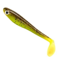 Shad BERKLEY PowerBait Hollow Belly, Brown Chartreuse, 10cm, 4buc/plic