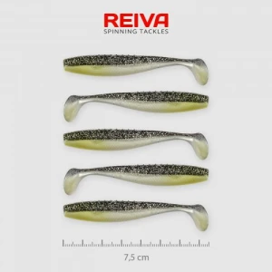 Shad Reiva Flat Minnow Negru-Argintiu Sclipici 7.5cm 5buc/plic