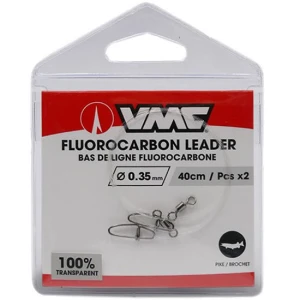 Struna Fluorocarbon VMC cu Vartej + Agrafa Rapida, 40cm, 0.25mm, 2buc/pac