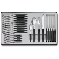 Set 24 Tacamuri 6 Persoane Victorinox, Swiss Modern Table Set, Lama Zimtata 11cm, Negru