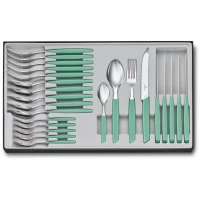 Set 24 Tacamuri 6 Persoane Victorinox, Swiss Modern Table Set, Lama Zimtata 11cm, Verde Menta