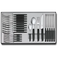 Set 24 Tacamuri 6 Persoane Victorinox, Swiss Modern Table Set, Lama Zimtata 12cm, Negru