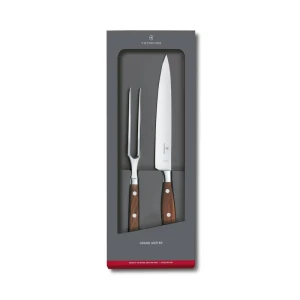 Set Cutit si Furca Victorinox Grand Maitre Carving Set, Lama 20cm, Lemn, Maro
